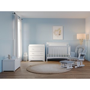 Child Craft Scout 3-Piece Nursery Set with 4-in-1 Convertible Crib, Dresser with Changing Table Topper, and Cozy Glider (Matte White) - 1 of 4