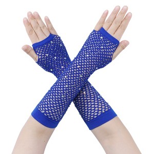 INSPIRE CHIC Women's Long Elastic Mesh Rhinestone Cosplay Net Half Finger Sleeves Gloves for Female Dance Party 1Pair - 1 of 4