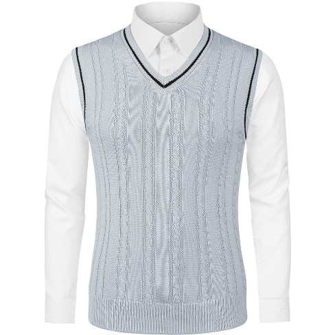 Allegra K Women's Cable Knit Crop Sweater Vest Deep V-neck