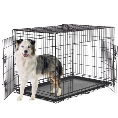 FURNIinspire Pet Crates and Houses 42 Inch Two Entry Collapsible Pet Enclosure with Modular Partition and Detachable Base, Black, 42.1"*26.7"*28.7"