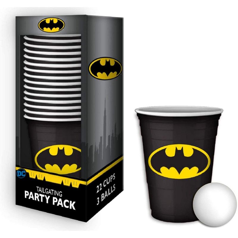 Silver BuffaloDC Comics Batman Logo 18oz Disposable Plastic Cups | 22 Pack w/ Pong Balls, 1 of 2