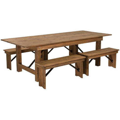 Bench Set In Antique Rustic, Farmhouse Dining Table Set For 8 With Bench