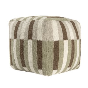 HomeRoots 18" Brown Ivory And Khaki Brown Woven Geometric Pouf Ottoman - 1 of 4