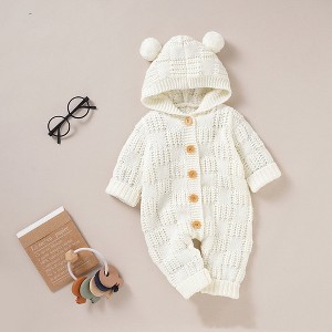 MyKids-Usa Baby Solid Color Small Ear Patched Design Thermal Romper - 1 of 4