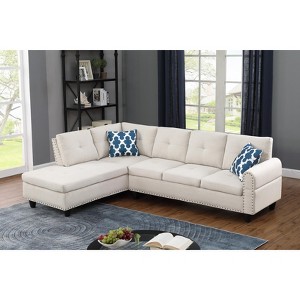 TiramisuBest Black Faux Leather L-Shaped Sectional Sofa with Storage Ottoman & Cup Holders, 2-Piece Couch for Living Room - 1 of 4