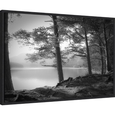 Dorit Fuhg Scottish Lake Black and White Canvas Print with Black Floater Frame