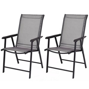 Costway 2PCS Folding Chairs Steel Frame Patio Garden Outdoor w/ Armrest & Footrest - 1 of 4
