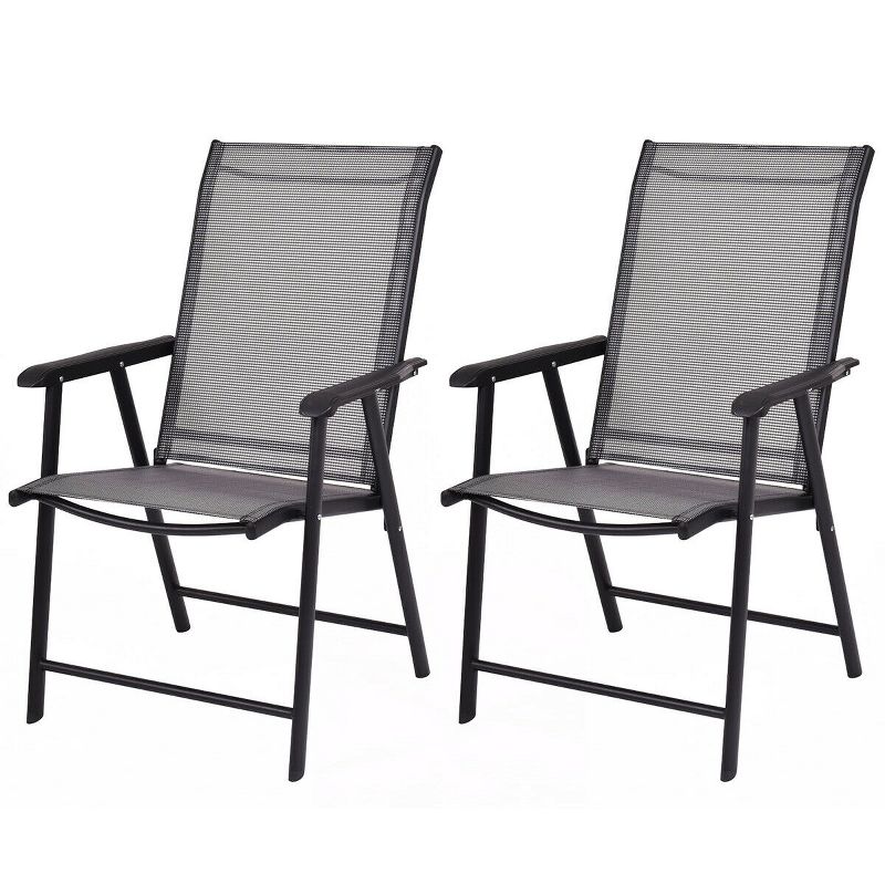 Costway 2PCS Folding Chairs Steel Frame Patio Garden Outdoor w/ Armrest & Footrest, 1 of 11