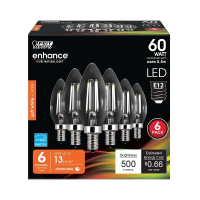 Feit Electric Soft White Dimmable LED Candelabra Bulbs 6-Pack