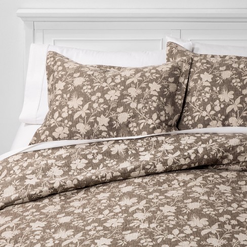 Family Friendly Floral Comforter Pillow Sham Set Natural