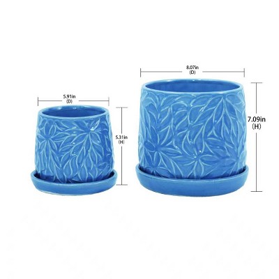 Vynxaria Set of 2 Modern 7" Glossy Red Ceramic Flowerpots for Indoor & Outdoor Use
