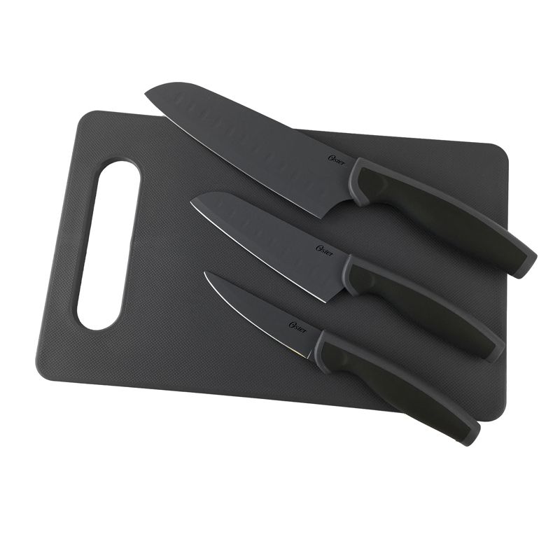 Oster 4 Piece Cutlery Knife Set with Cutting Board in Black, 1 of 6