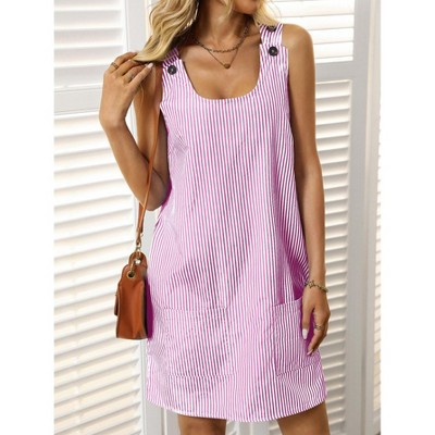 Coolmee Womens Summer Dress U Neck Sleeveless Striped Mini Tank Dress with Pocket Casual Loose Sundres
