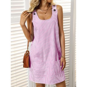 Coolmee Womens Summer Dress U Neck Sleeveless Striped Mini Tank Dress with Pocket Casual Loose Sundres - 1 of 4
