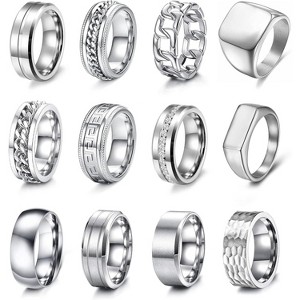 Modern Stainless Steel Band Ring Set - 12pcs Silver Stackable Rings, Unisex Sizes 7-14 for Wedding & Everyday - 1 of 4