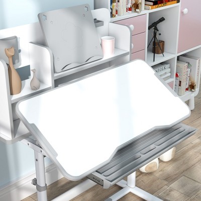 Gray Adjustable Height Kids Desk and Chair Set with Drawer and Cup Holder
