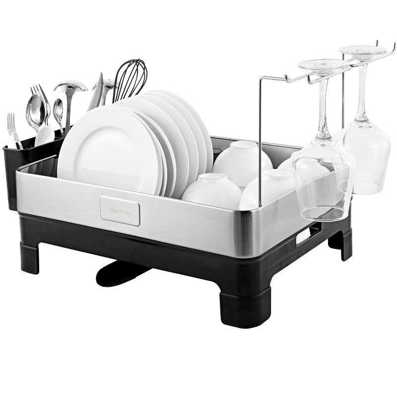 happimess Simple 20.5" Fingerprint-Proof Stainless Steel Dish Drying Rack with Swivel Spout Tray and Wine Glass Holder, 1 of 13