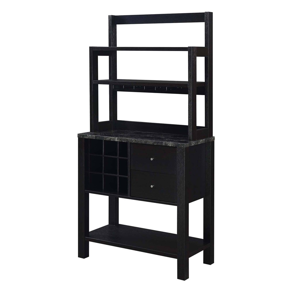 Photos - Display Cabinet / Bookcase Newport 2 Drawer Serving Bar with Wine Rack and Shelves Faux Black Marble