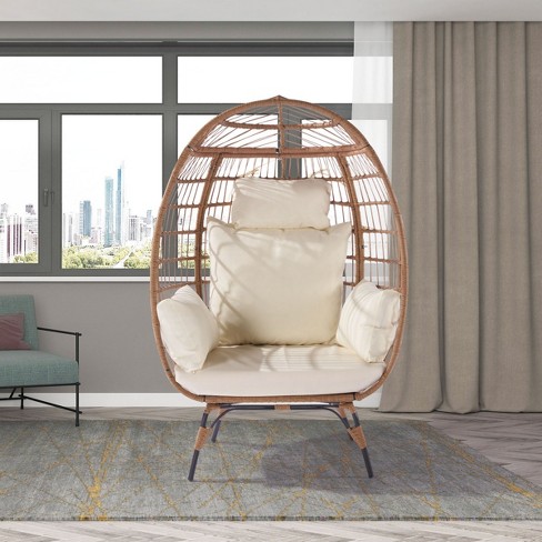Coolbibila 1Piece Modern Outdoor Garden PE Rattan Wicker Egg Chair with Stand,Oversized Patio Lounger Chair,Indoor Egg Chair with 5 Beige Cushions Coolbibila 1Piece Modern Outdoor Garden PE Rattan Wicker Egg Chair with Stand,Oversized Patio Lounger Chair,Indoor Egg Chair with 5 Beige Cushions