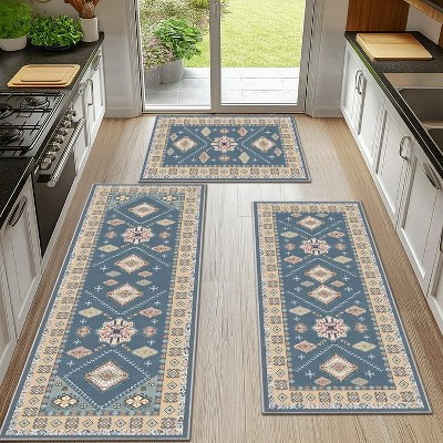 DOMETOUR Kitchen Rugs 3 Piece,Washable Non Slip Runner Rug,Farmhouse Hallway Doormat for Home Decor