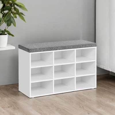 Shoe Bench with Cushion, Storage Bench with Padded Seat, Entryway Bench with 9 Compartments, for Bedroom, 11.9 x 30.9 x 18.9 Inches