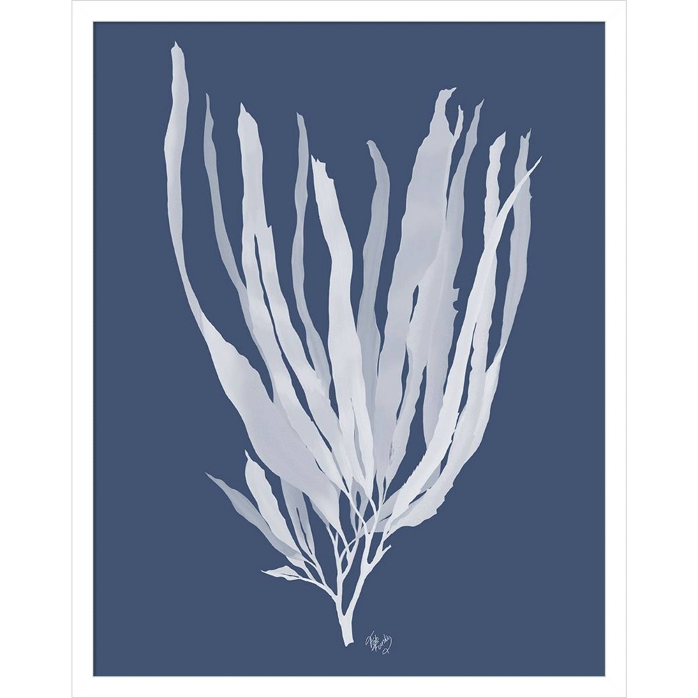 Amanti Art Seaweed 1 White on Indigo Blue by Fab Funky Wood Framed Wall Art Print