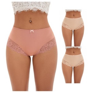 INSPIRE CHIC 3 Packs Women's Lace Trim High Waist Briefs Full-Coverage Lace Back Underwear Panties - 1 of 4