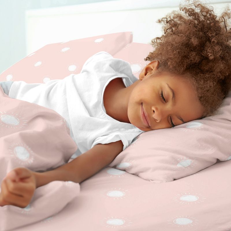 Sweet Jojo Designs Girl Kids Twin Sheet Set Boho Sun Pink and White 3pc, 4 of 6