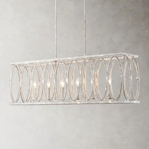 Rennnsan Elveny 47" W 6 - Light Rectangle Candle Distressed Metal Industrial Dimmable Chandelier in White - 1 of 4