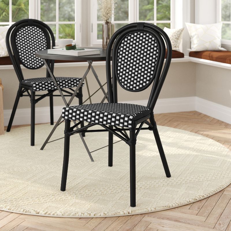 Flash Furniture Lourdes Indoor/Outdoor Commercial Thonet French Bistro Stacking Chair, PE Rattan and Aluminum Frame, 2 of 14