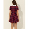 Allegra K Women's Plaid Grid Peter Pan Collar Contrast A-line Dresses - 4 of 4