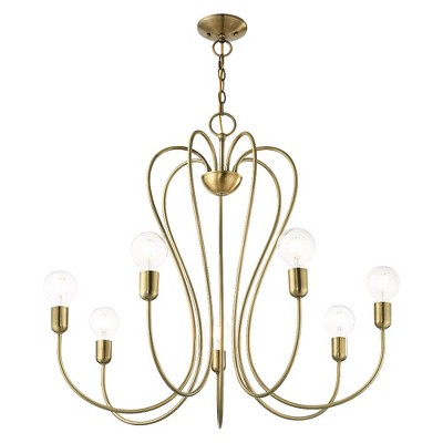 Antique Brass 7-Light Candle Chandelier with Crystal Accents