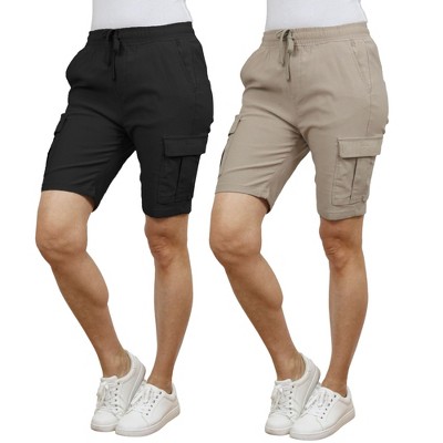 Galaxy By Harvic Women's Loose Fit Super Flex Stretch Cargo Jogger Shorts-2 Pack