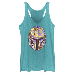 Women's Star Wars: The Mandalorian Mando Floral Fill Racerback Tank Top - 1 of 4