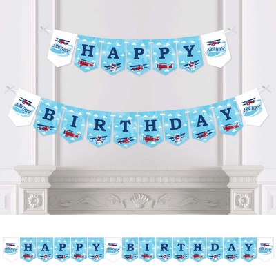 Big Dot of Happiness Taking Flight - Airplane - Vintage Plane Birthday Party Bunting Banner - Birthday Party Decorations - Happy Birthday