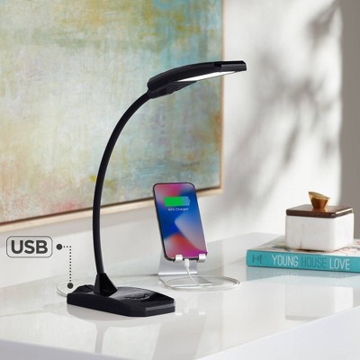 Black Adjustable LED Desk Lamp with Touch Control and USB Charging Port