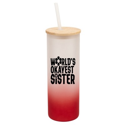 Elanze Designs World's Okayest Sister Love Family Wrap-Around Design 25 Ounce Frosted Gradient Glass On-The-Go Coffee Travel Skinny Tumbler Mug Cup,