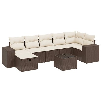 vidaXL 8 Piece Patio Sofa Set with Cushions Poly Rattan - Brown and Cream With Table