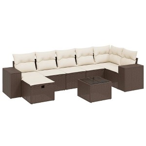 vidaXL 8 Piece Patio Sofa Set with Cushions Poly Rattan - Brown and Cream With Table - 1 of 4