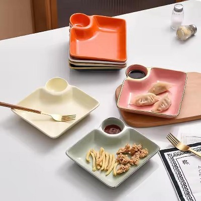 AOSTIRMOTOR Square Ceramic Dinner Plate Eco-Friendly Glazed Porcelain Dish for Restaurant Sustainable Sauce Dish