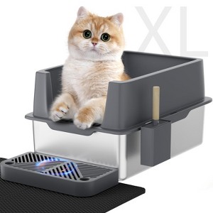 Stainless Steel Litter Box with Lid, XL Metal Cat Litter Box with Removable High Sided Enclosed - 1 of 4