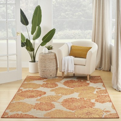 Coral Floral Flatwoven Synthetic 4' x 6' Area Rug