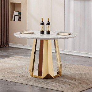 PAGED 46.85" Dining Table, Round Kitchen Table with Faux Marble Tabletop and Stainless Steel Base, Coffee Table for Kitchen Dining - 1 of 4