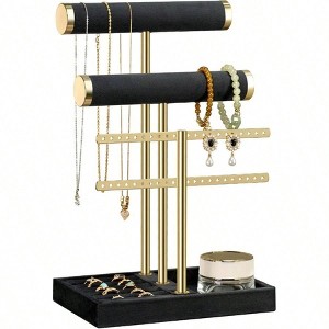3 Tier Bracelet Holder, Detachable T Bar Black Velvet Jewelry Organizer - 1 of 4