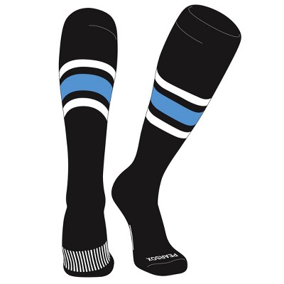 PEAR SOX Striped OTC Baseball, Softball, Football Socks (B) Black, White, Sky Blue