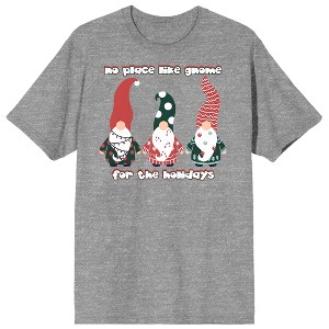Christmas Critters No Place Like Gnome For The Holidays Crew Neck Short Sleeve Gray Heather Unisex Adult T-shirt - 1 of 2