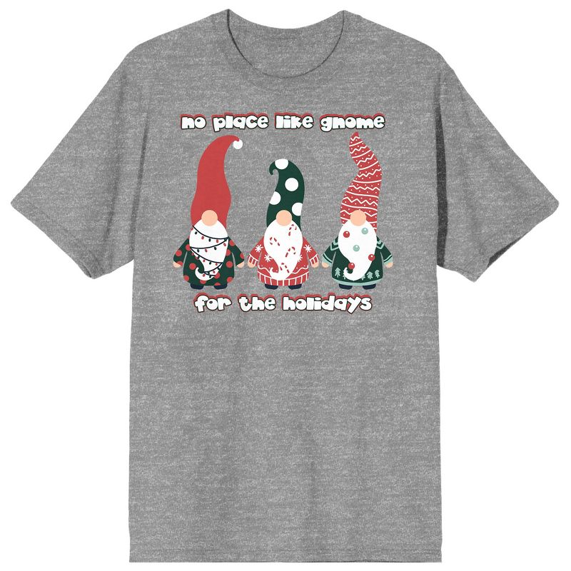 Christmas Critters No Place Like Gnome For The Holidays Crew Neck Short Sleeve Gray Heather Unisex Adult T-shirt, 1 of 3