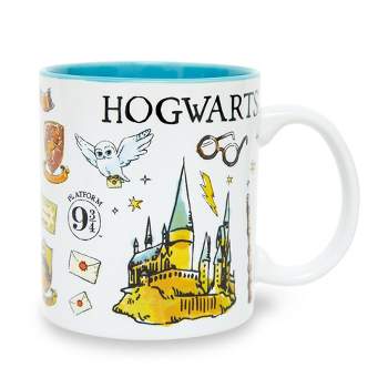 Silver Buffalo Harry Potter Hogwarts All Over Icons Destination Ceramic  Camper Mug