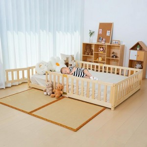 DoCred Toddler Floor Bed for Kids, Wood Floor Bed w/Slats & Fence for Girls and Boys, Montessori Bed Frame - 1 of 4