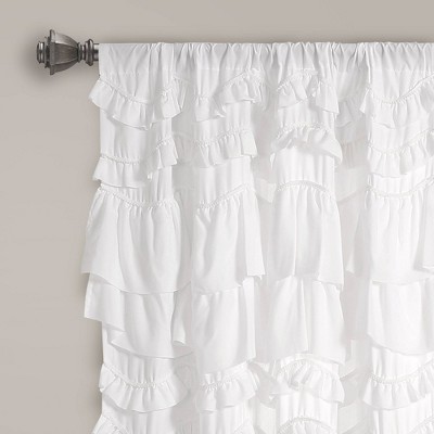 White Ruffled Polyester Rod Pocket Curtain Panel for Kids